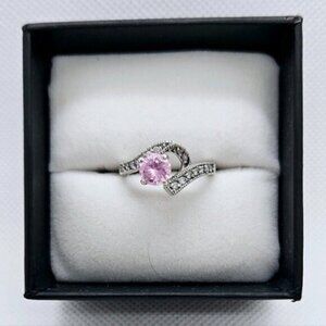 Sterling silver 925 Rose Color Simulant Diamond Simple Round Stone Ring